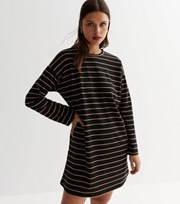 New Look Black Stripe Jersey Long Sleeve Mini Dress